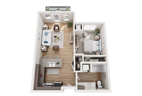 Floor plan for 1 bed, 1 bath, 714 sqft